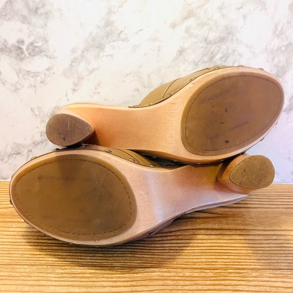 Enzo Angolini Brown Tan Leather Wood Heel Clogs Heels Pumps Size 9.5 - Picture 6 of 7